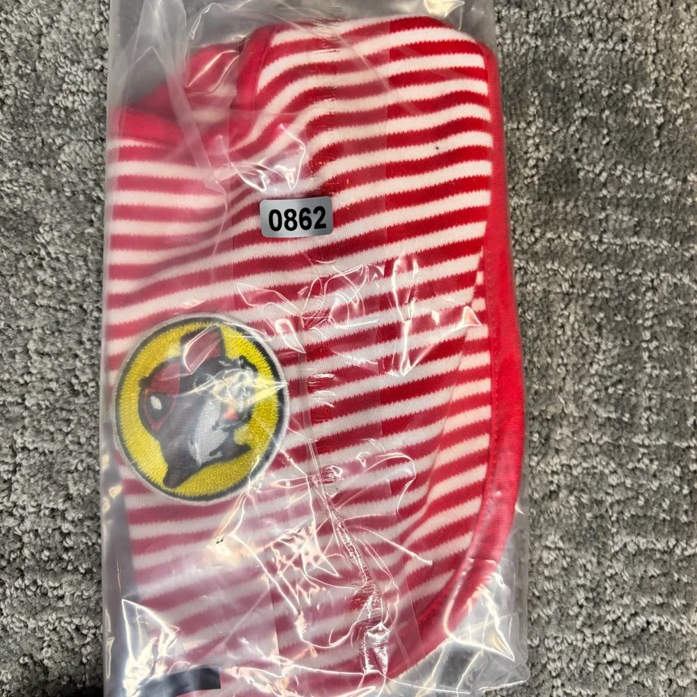 Buc-ee's Red and White Striped Baby Bib with Fun Patch